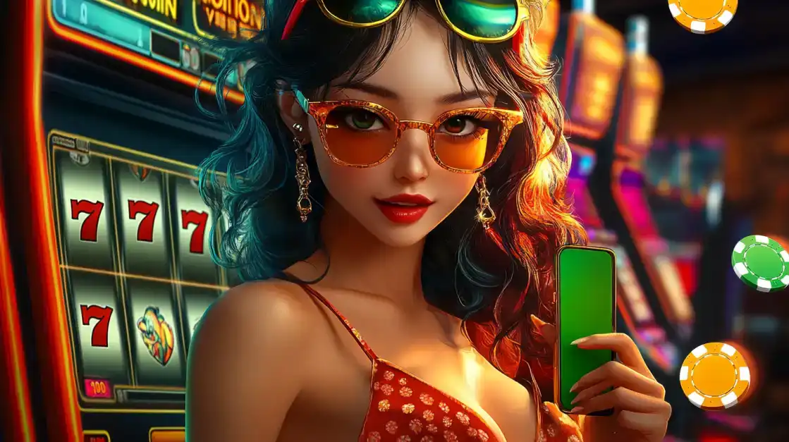 A female athlete in a yellow top and stylish sunglasses holds a phone against a fiery, epic background, ready to bet on her favorite sports with the KX8 mobile app.